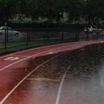 Residents complain the Faxon Field track, which is not part of Quincy’s flood-control project, still floods during storms.