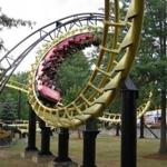 The Canobie Corkscrew (opened in 1987) is a steel sit-down roller coaster that can reach 45 miles an hour.
