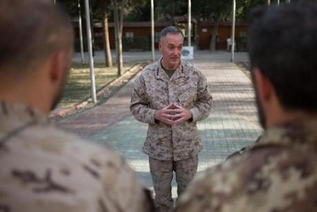 General Joseph F. Dunford spoke to a group of Romanian soldiers in Kabul as they prepared to return home.
