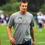 Rob Gronkowski was at Patriots practice in Foxborough on Saturday, although he was not in pads.