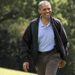 President Obama, who turned 52 on Sunday, smiled after returning to the White House from Camp David.