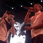 Justin Timberlake (left) and Jay Z shared the spotlight Saturday night.