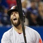 Dustin Pedroia reacted after a called third strike 