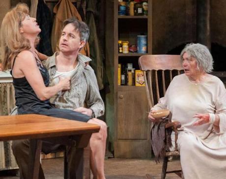 Elizabeth Aspenlieder as Maureen (left), David Sedgwick as Pato, and Tina Packer as Mag in “The Beauty Queen of Leenane.’’
