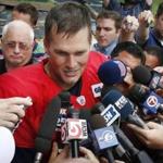 Tom Brady spoke with reporters after practice in Foxborough on Monday.