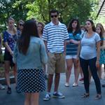 Student Jaime Morgan gave prospective students and their families a tour of the Tufts campus earlier this month. Tufts is seeing more applicants who need financial aid.