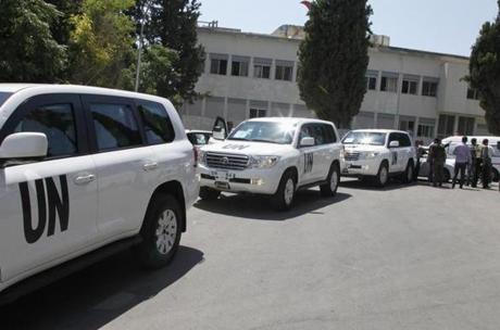 Vehicles carrying UN chemical weapons experts arrived at Yousef al-Azma military hospital in Damascus on Friday.
