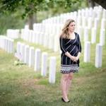Karen Yianopoulos stood where a headstone will be placed for her uncle at Arlington National Cemetery in Virginia.