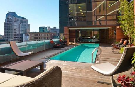 At 45 Province in downtown Boston, residents enjoy the use of a rooftop pool; the units offer 85 different layouts.
