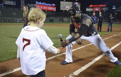 Ortiz handed the microphone to Stephen Drew's 7-year-old son.
