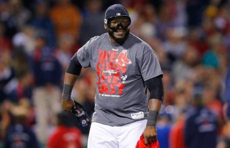 Ortiz wore a T-shirt commemorating the Red Sox’ first division title since 2007.
