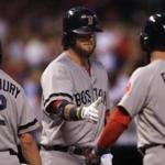Jarrod Saltalamacchia welcomed Jacoby Ellsbury and Dustin Pedroia home after a double by David Ortiz in the first inning.