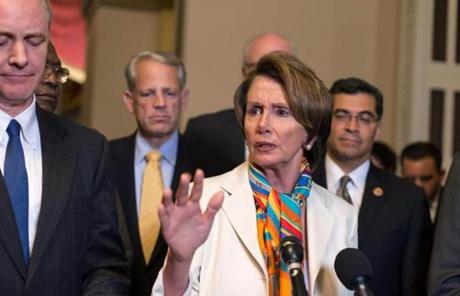 House Minority Leader Nancy Pelosi and other House Democratic leaders spoke to reporters just before midnight.
