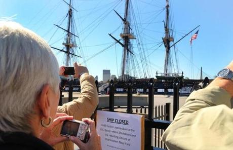 The USS Constitution was closed to onboard visitors because of the government shutdown.

