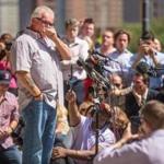 Steve Davis broke down while speaking to the media after the verdict was read against James “Whitey” Bulger in August.