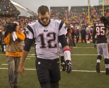 Tom Brady walked off the field after the Patriots’ first loss of the season.

