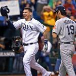 Jose Lobaton crossed paths with Koji Uehara after delivering a walkoff home run for the Rays. 
