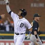 Tigers DH Victor Martinez had his team pointed in the right direction when he belted this home run in the seventh inning. (AP Photo/Lon Horwedel)