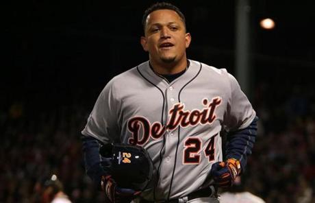 Miguel Cabrera hit a home run in the top of the sixth inning, adding to the Tigers' lead.
