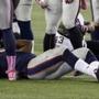 Patriot Jerod Mayo is down with a torn pectoral muscle after tackling the Saints’ Darren Sproles last Sunday.
