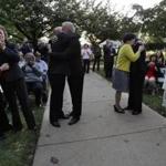 Four couples hugged after they were declared married by Mayor Chuck Cahn in Cherry Hill, N.J., on Monday, the first day same-sex marriages were legal in the state.