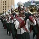 The Minuteman Marching Band brought music to the streets of Boston and the State House as part of daylong festivities to honor UMass’ anniversary.