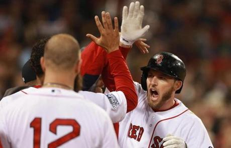 Stephen Drew was congratulated after his home run in the fourth inning.

