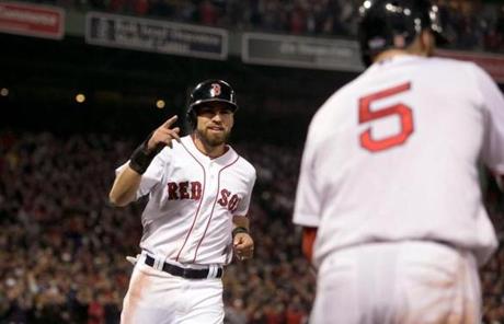 Jacoby Ellsbury scored on a single by Mike Napoli in the fifth inning.
