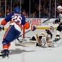 The Islanders’ Thomas Vanek celebrated his goal against the Bruins.