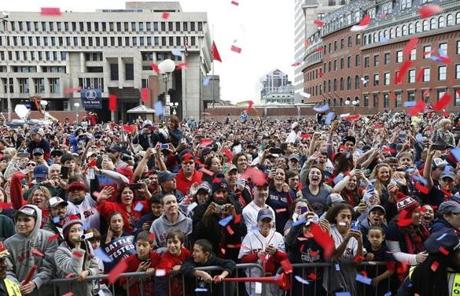 Fans cheered in front of City Hall Plaza.
