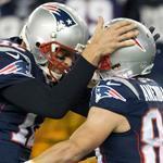 Tom Brady celebrated with Danny Amendola after the wide receiver’s 34-yard touchdown reception in the first quarter.
