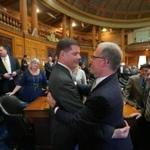 Mayor-elect  Martin Walsh got a hug from state Representative John  Keenan of Salem at the Massachusetts State House on Wednesday.