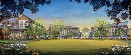 An artist’s vision of the $1 billion resort casino proposed by Foxwoods Massachusetts for a Milford site near Interstate 495 and Route 16.
