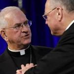 Archbishop Joseph Kurtz (left) of Louisville won just over half the votes in a field of 10 candidates during a meeting of the US Conference of Catholic Bishops.