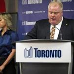 With his wife, Renata, Mayor Rob Ford spoke at a news conference at Toronto City Hall. 