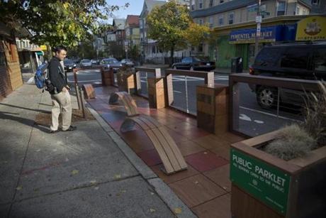 Gioivanny Valencia checked out the Jamaica Plain public parklet at 351 Centre St. in Hyde Square.
