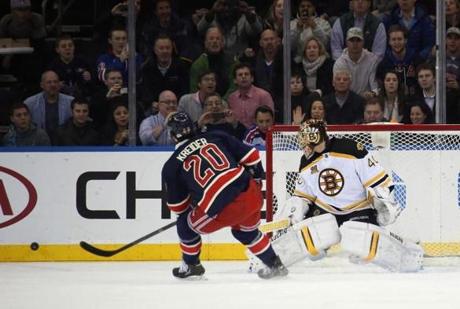 Tuukka Rask stopped a penalty shot by Chris Kreider in the first period.
