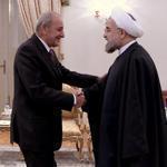 Iran President Hassan Rouhani (right) shook hands with Lebanese parliament speaker Nabih Berri during meeting in Tehran. 