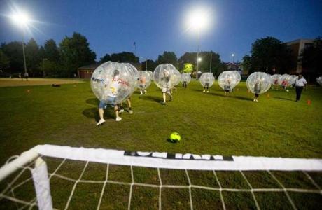 After seeing a skit on Jimmy Fallon’s TV show, a Groupon employee persuaded the company to buy bubbles for a new bubble soccer league.
