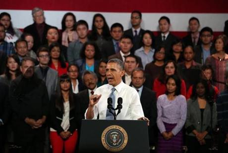 President Obama spoke Monday at the Betty Ann Ong Chinese Recreation Center in San Francisco.
