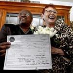 Vernita Gray (left) and Patricia Ewert were allowed to marry before the law takes effect because Gray is dying.