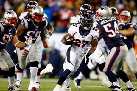 Denver’s Knowshon Moreno rushed for 224 yards against the Patriots last Sunday night, most in the NFL this season.
