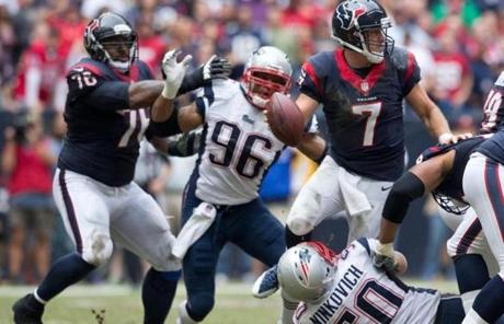 Rob Ninkovich forced Case Keenum into an incomplete pass in the fourth quarter.
