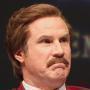 Will Ferrell, in character as Ron Burgundy from “Anchorman,”  answered questions at a press conference at the school.
