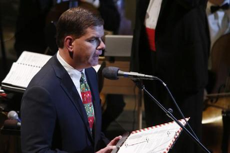 Mayor-elect Martin Walsh narrated “Twas The Night Before Christmas” for conductor Keith Lockhart and the Boston Pops on Wednesday night. 
