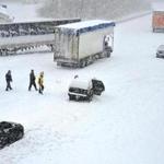 Cars were stuck and tractor-trailers in the median of I-81 in Hagerstown, Md., as officials urged people to stay off roads. 