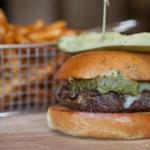 The Southwestern burger with jalapenos, guacamole, and Jack cheese. 