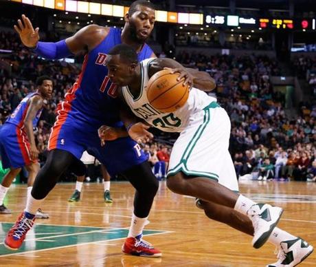 Brandon Bass drove to the rim while guarded by Pistons forward Greg Monroe.
