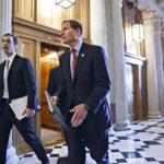 US Senator Richard Blumenthal (right), Democrat of Connecticut, walked to the Senate chamber on Wednesday before a vote on the budget compromise.