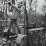Philippe Halsman’s “Paul Newman Chopping Wood” is part of the Owen and Anna Wells collection.